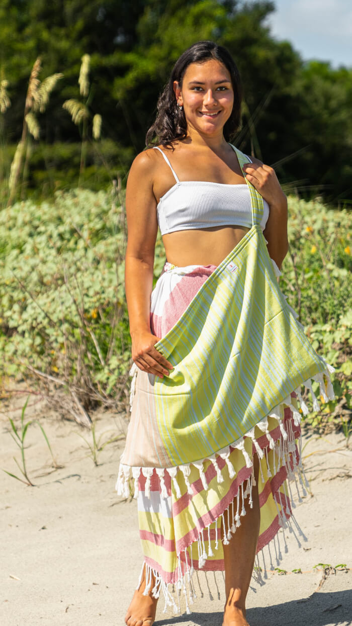Beachable 3 in 1 Striped Turkish Cotton Tote