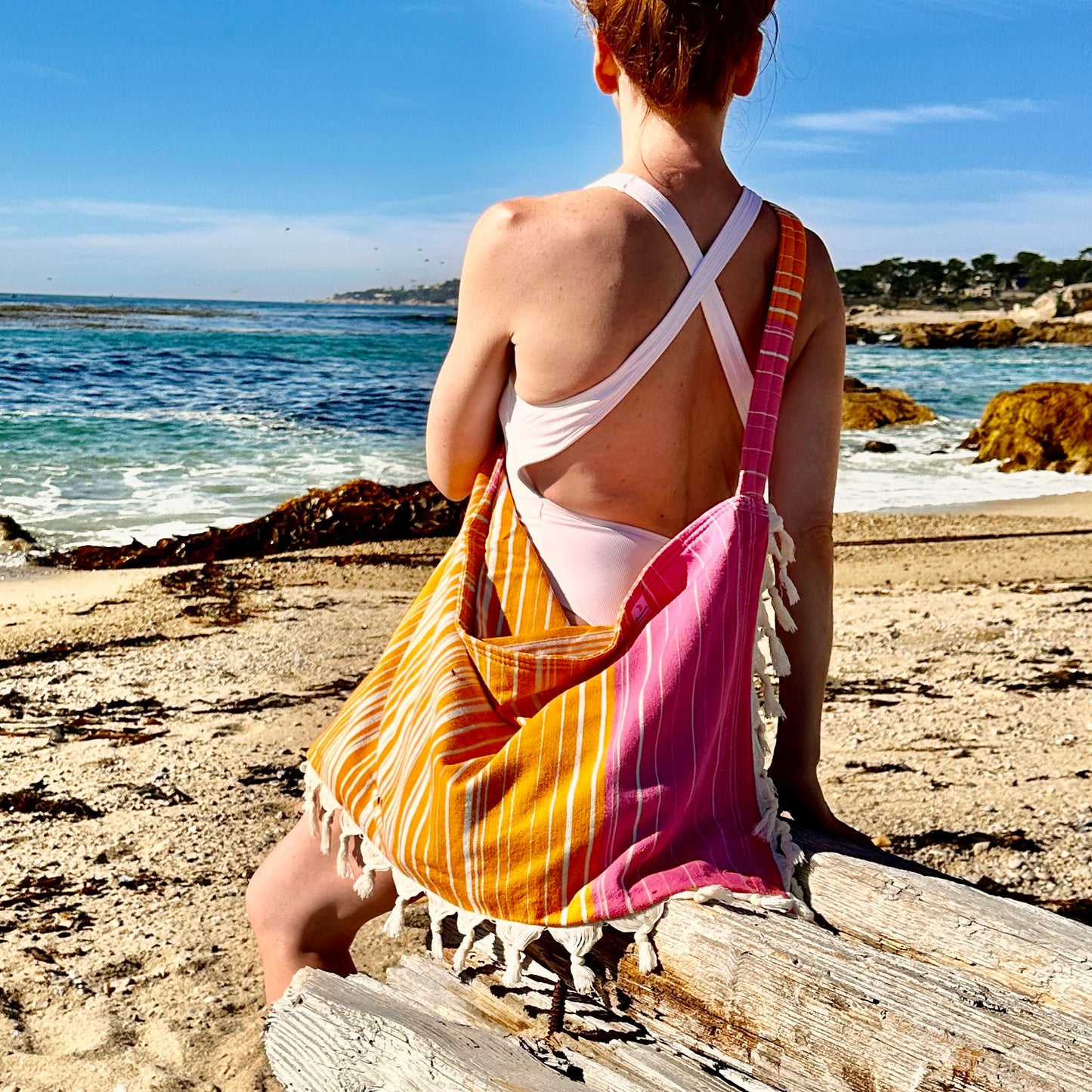 Beachable 3 in 1 Striped Turkish Cotton Tote