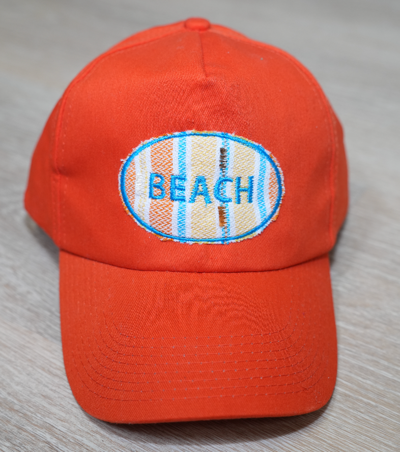 Orange Hat with Embroidered Beach Patch