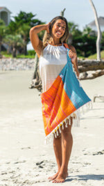 Make It Mine Folly Orange & Blue Striped Beachable Bag