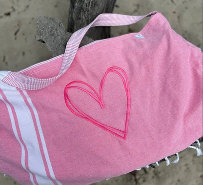 Pink 3 in 1 Beach Bag with Hot Pink Embroidery on Sand