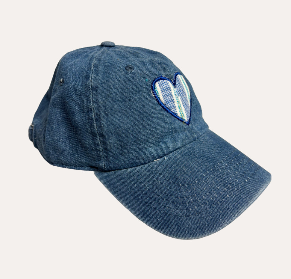Denim Hat with Embroidered Heart Patch