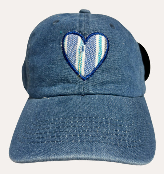 Denim Hat with Embroidered Heart Patch
