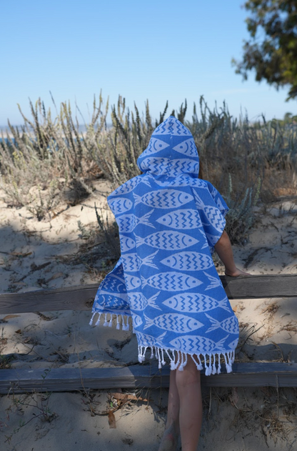 Kid Sun Poncho in Blue Fish