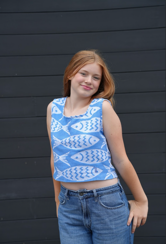 The Crop Top in Blue Fish