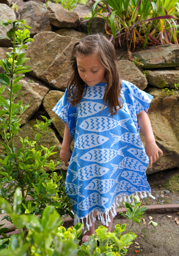 Kid Sun Poncho in Blue Fish