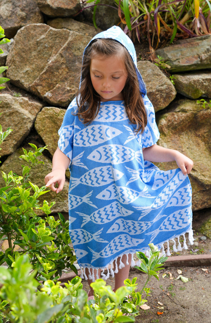 Kid Sun Poncho in Blue Fish