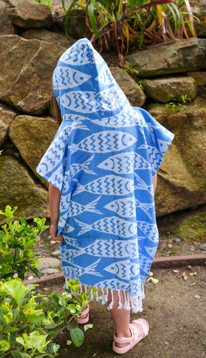 Kid Sun Poncho in Blue Fish