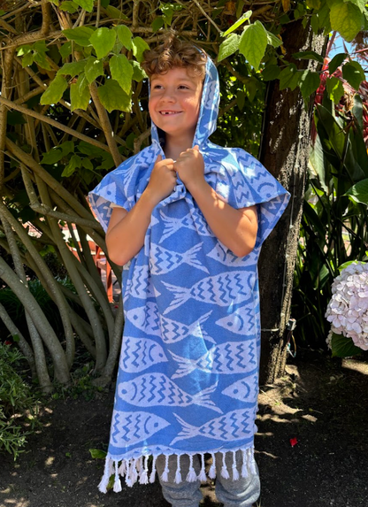 Kid Sun Poncho in Blue Fish