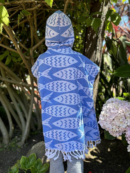 Kid Sun Poncho in Blue Fish