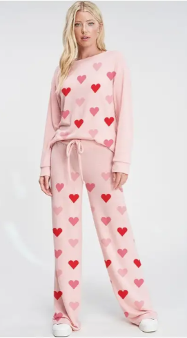 Heart All Over Soft Brushed Loungewear Set