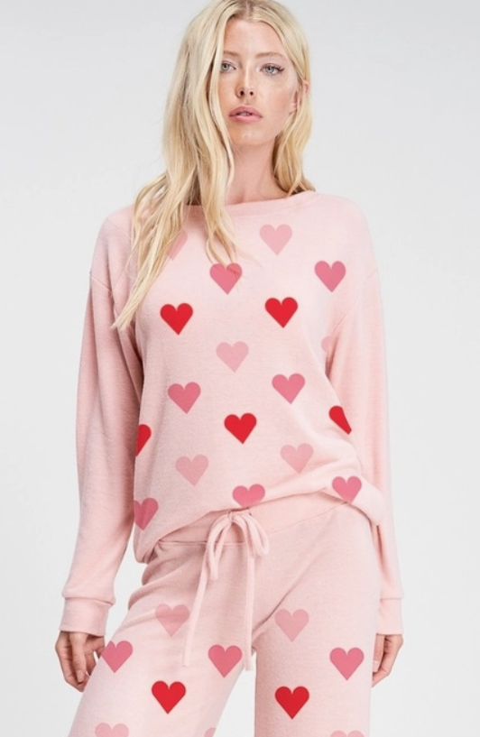 Heart All Over Soft Brushed Loungewear Set