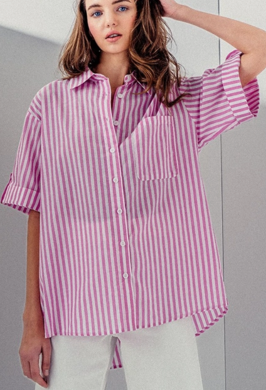 Button Down High Low Stripe Shirt