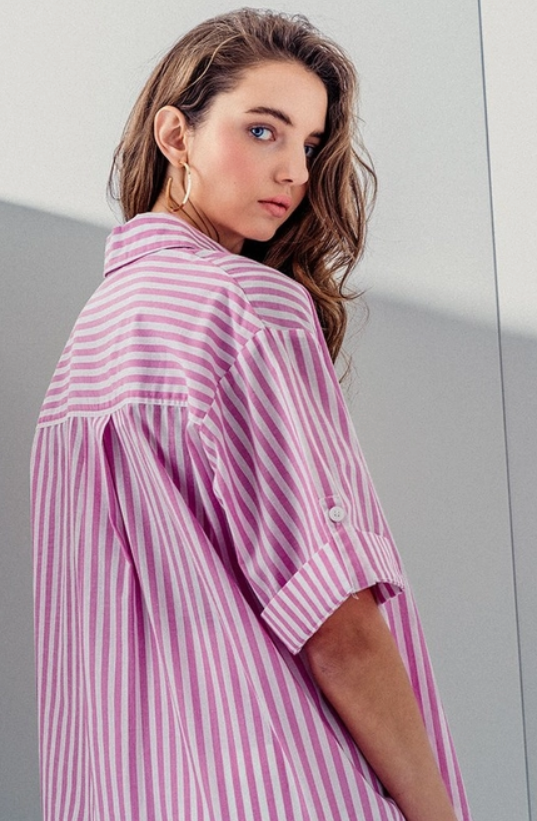 Button Down High Low Stripe Shirt