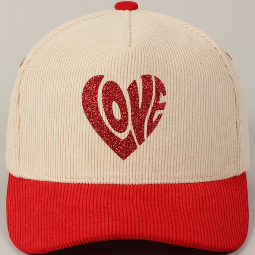 Heart Love Glitter Corduroy Cap