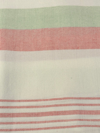Pink and green striped fabric closeup